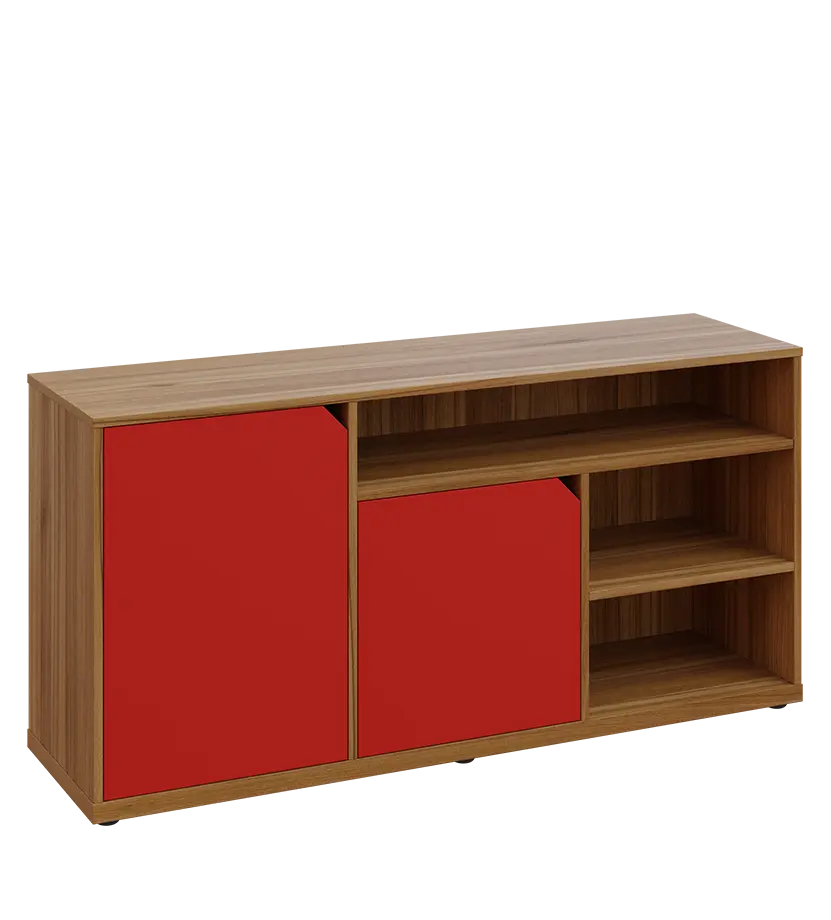 KU2-15DN3 L skříňka nízká 2-dveřová, nika, 740x1522x400, provedení levé, ořech světlý/červená